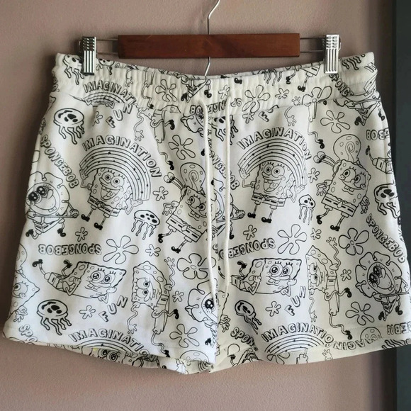 Nickelodeon Women's Fleece Shorts Size XL White/Black Spongebob Pocket - Picture 1 of 9